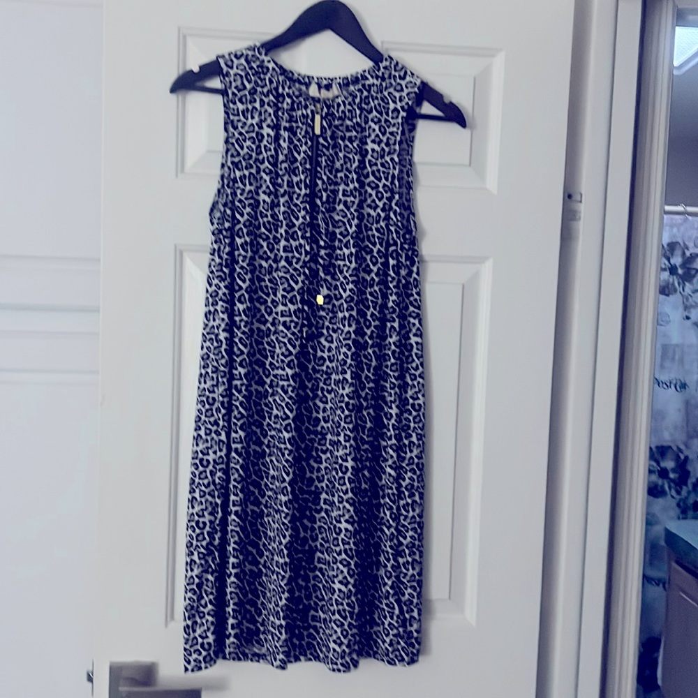 Leopard Print Michael Kors Drawstring Collar Dres… - image 1